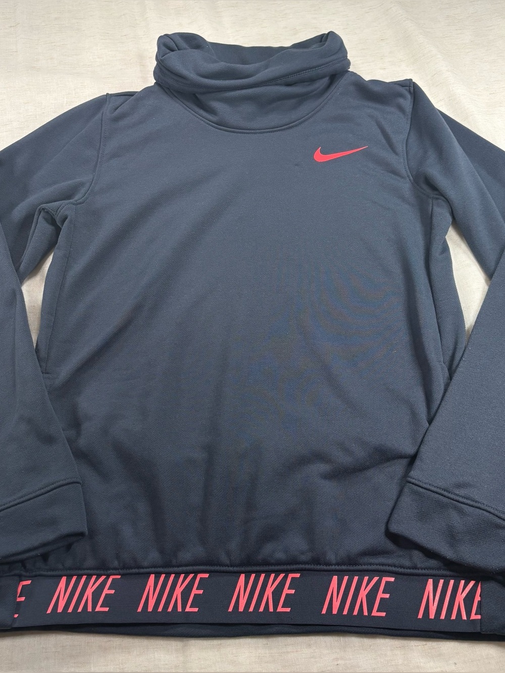 Nike Girls Dark Blue Turtleneck Sweater with Pink Swoosh
